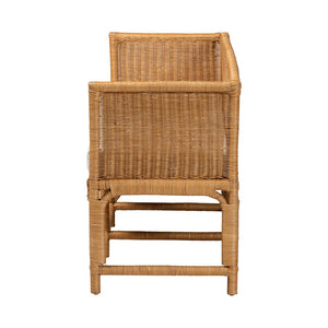 Baxton Studio bali Serenay Bohemian Scallop Rattan Accent Bench - Handcrafted Comfort & Style for Any Space Palm Short-Natural Rattan-Bench