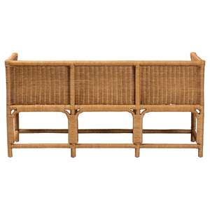 Baxton Studio bali Serenay Bohemian Scallop Rattan Accent Bench - Handcrafted Comfort & Style for Any Space Palm Short-Natural Rattan-Bench