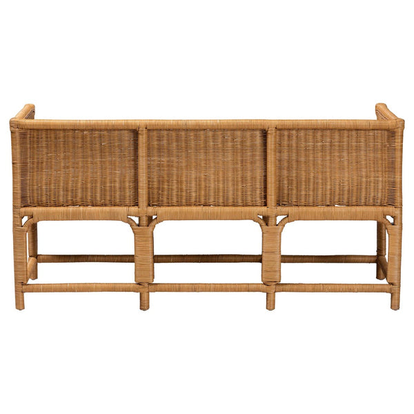 Baxton Studio bali Serenay Bohemian Scallop Rattan Accent Bench - Handcrafted Comfort & Style for Any Space Palm Short-Natural Rattan-Bench