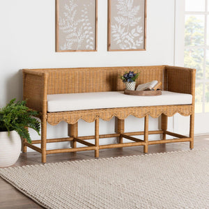 Baxton Studio bali Serenay Bohemian Scallop Rattan Accent Bench - Handcrafted Comfort & Style for Any Space Palm Short-Natural Rattan-Bench