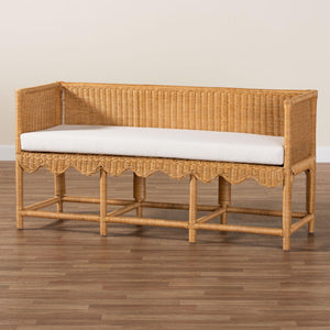 Baxton Studio bali Serenay Bohemian Scallop Rattan Accent Bench - Handcrafted Comfort & Style for Any Space Palm Short-Natural Rattan-Bench
