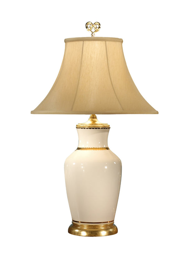 Wildwood Presidential Handcrafted Porcelain Urn Table Lamp With White Glaze And Hand-Painted Gold Accents, 29" 14111