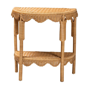 Baxton Studio bali Bohemian Scallop Rattan Console Table – Handcrafted Half-Moon Design for Stylish Entryway Decor Palm Short-Natural Rattan-Console Table