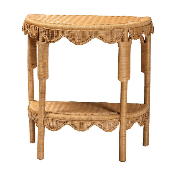 Baxton Studio bali Bohemian Scallop Rattan Console Table – Handcrafted Half-Moon Design for Stylish Entryway Decor Palm Short-Natural Rattan-Console Table