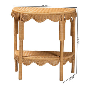 Baxton Studio bali Bohemian Scallop Rattan Console Table – Handcrafted Half-Moon Design for Stylish Entryway Decor Palm Short-Natural Rattan-Console Table