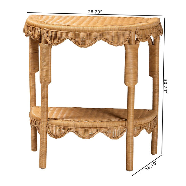Baxton Studio bali Bohemian Scallop Rattan Console Table – Handcrafted Half-Moon Design for Stylish Entryway Decor Palm Short-Natural Rattan-Console Table