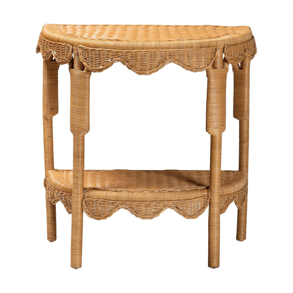 Baxton Studio bali Bohemian Scallop Rattan Console Table – Handcrafted Half-Moon Design for Stylish Entryway Decor Palm Short-Natural Rattan-Console Table