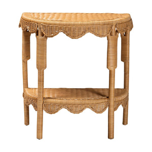 Baxton Studio bali Bohemian Scallop Rattan Console Table – Handcrafted Half-Moon Design for Stylish Entryway Decor Palm Short-Natural Rattan-Console Table