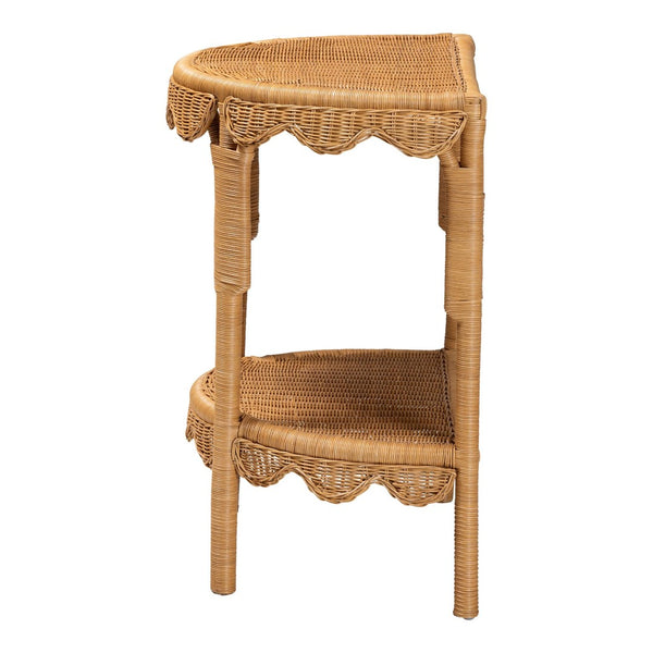 Baxton Studio bali Bohemian Scallop Rattan Console Table – Handcrafted Half-Moon Design for Stylish Entryway Decor Palm Short-Natural Rattan-Console Table