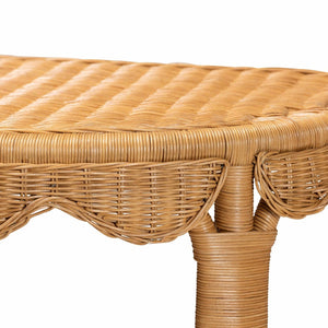 Baxton Studio bali Bohemian Scallop Rattan Console Table – Handcrafted Half-Moon Design for Stylish Entryway Decor Palm Short-Natural Rattan-Console Table