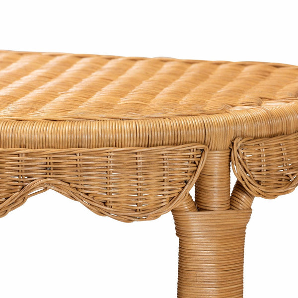 Baxton Studio bali Bohemian Scallop Rattan Console Table – Handcrafted Half-Moon Design for Stylish Entryway Decor Palm Short-Natural Rattan-Console Table