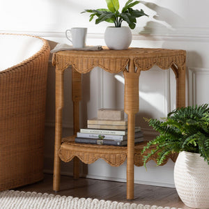 Baxton Studio bali Bohemian Scallop Rattan Console Table – Handcrafted Half-Moon Design for Stylish Entryway Decor Palm Short-Natural Rattan-Console Table