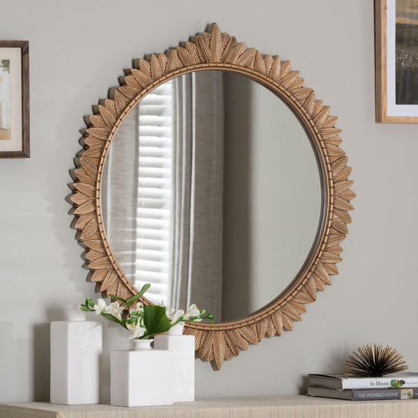 Baxton Studio Baxton Studio Caitlin Vintage-Inspired Antique Gold Wall Mirror with Carved Leaf Border Design Round RXW-10952-Wall Mirror