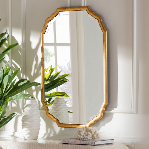 Baxton Studio Baxton Studio Pacino Vintage Goldleaf Accent Mirror – Elegant Beveled Glass & Scalloped Design RXW-10957-Wall Mirror