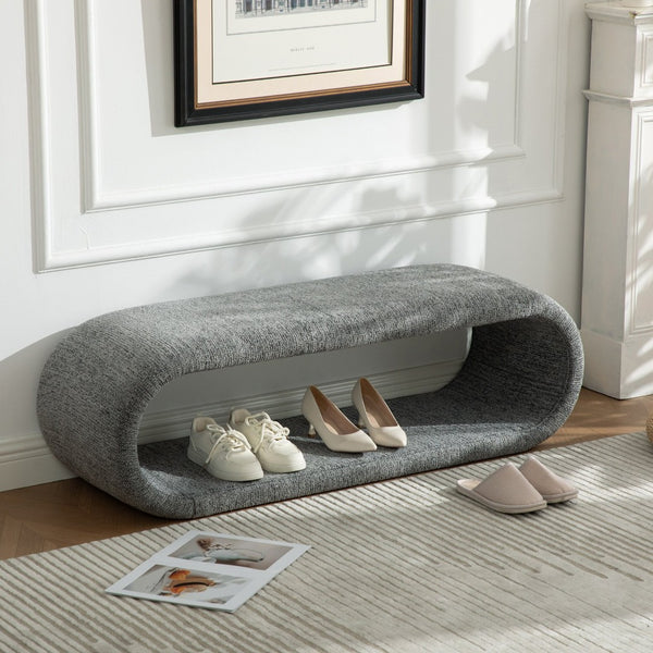 English Elm 52.17"wide Chenille Upholstered Storage Bench Soft Foam Seat Iron Wood Frame Entryway Gray W3189P422401