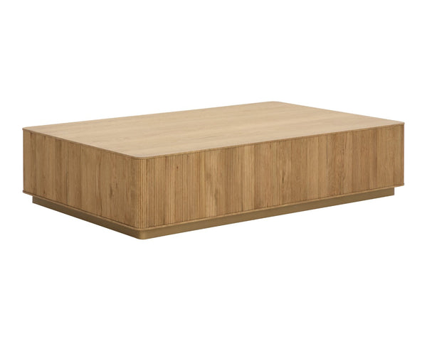 Sunpan KALLA Coffee Table - Rustic Oak Elegance with Brushed Gold Base, Modern Design for Stylish Living Spaces 112407