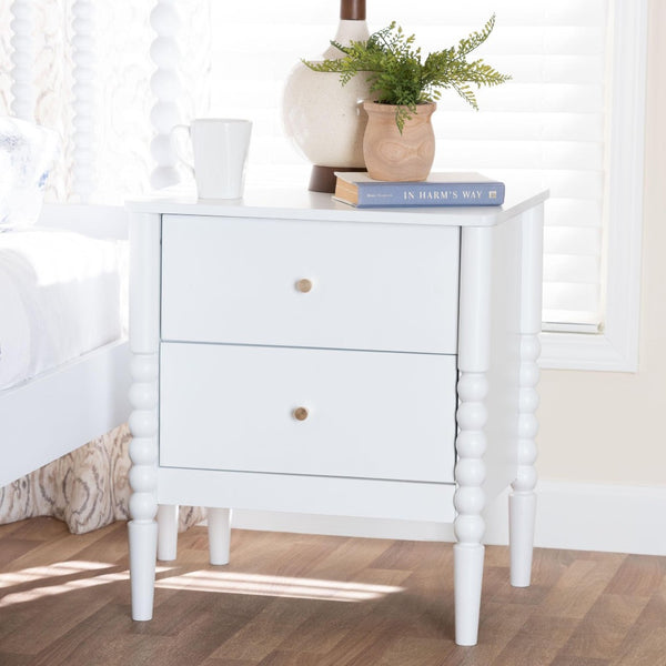 Baxton Studio Baxton Studio Lucera Timeless Mid-Century Nightstand with 2 Drawers for Elegant Bedroom Storage White MG9011-White-2DW-NS