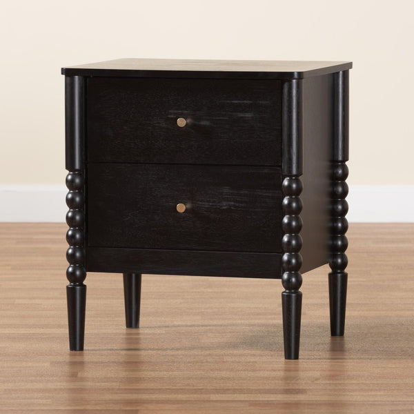 Baxton Studio Baxton Studio Lucera Timeless Mid-Century Nightstand with 2 Drawers for Elegant Bedroom Storage Black MG9011-Black-2DW-NS