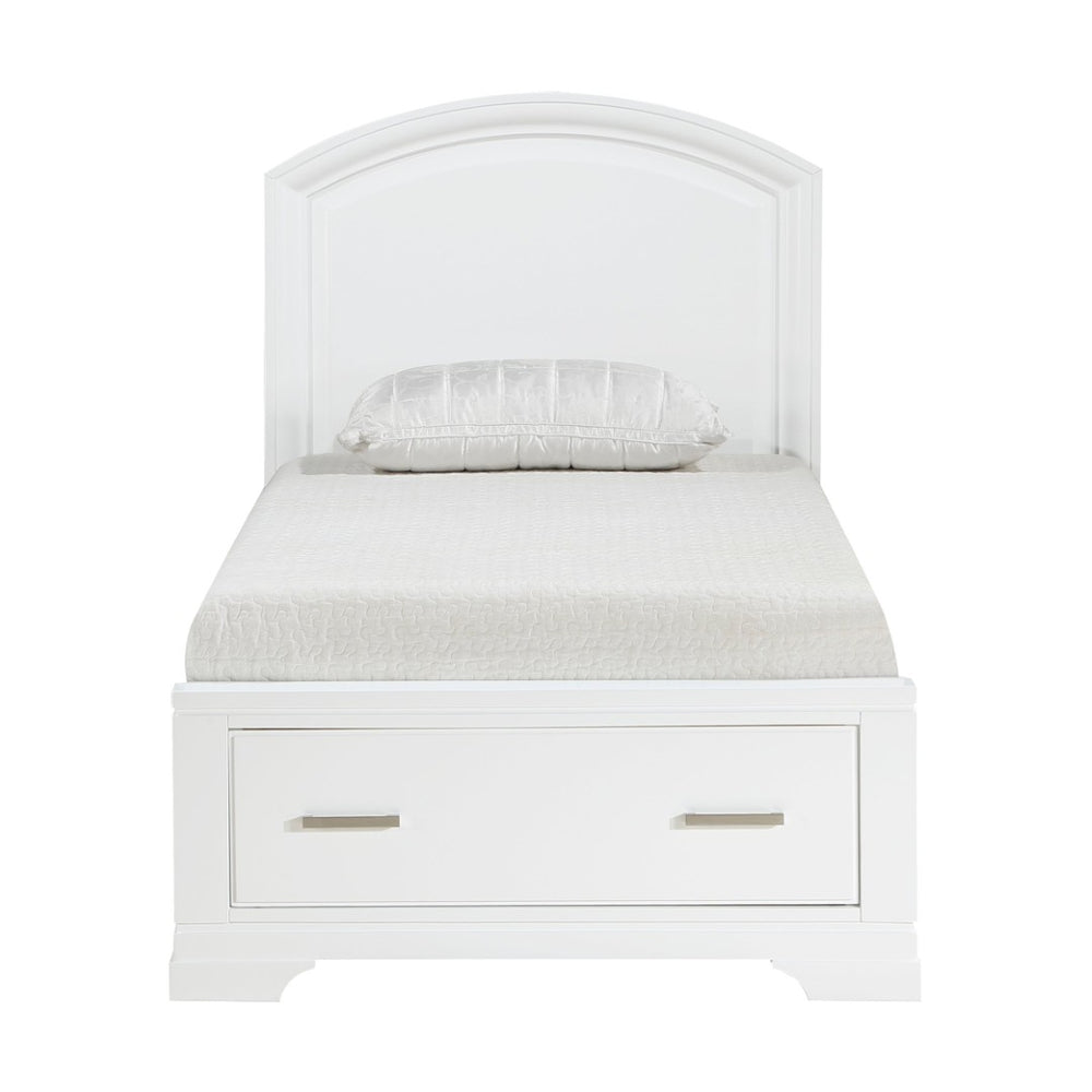 English Elm Modern Twin Platform Bed White Finish Curved Headboard Footboard Storage Drawers B011S02349