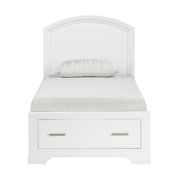 English Elm Modern Twin Platform Bed White Finish Curved Headboard Footboard Storage Drawers B011S02349
