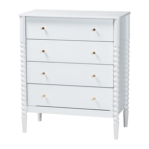 Baxton Studio Baxton Studio Lucera Mid-Century 4-Drawer Chest with Elegant Bobbin Legs for Stylish Storage Solutions White MG9011-White-4DW-Chest