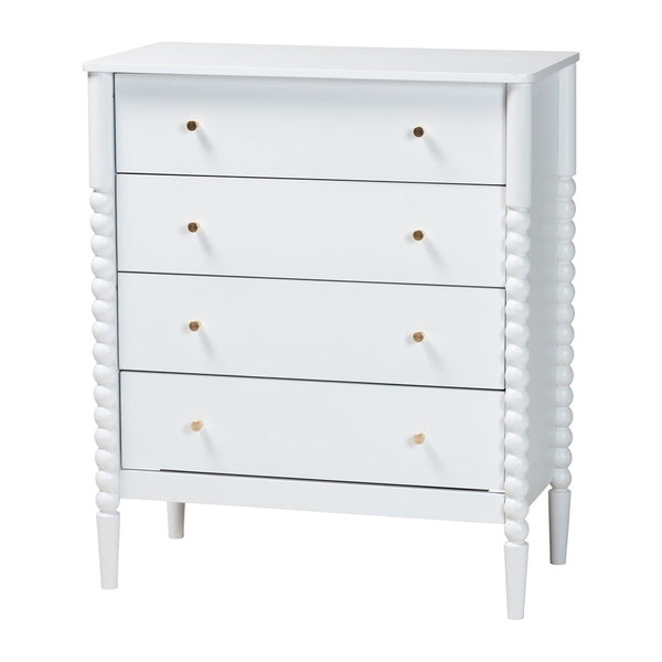 Baxton Studio Baxton Studio Lucera Mid-Century 4-Drawer Chest with Elegant Bobbin Legs for Stylish Storage Solutions White MG9011-White-4DW-Chest