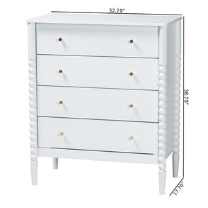 Baxton Studio Baxton Studio Lucera Mid-Century 4-Drawer Chest with Elegant Bobbin Legs for Stylish Storage Solutions White MG9011-White-4DW-Chest