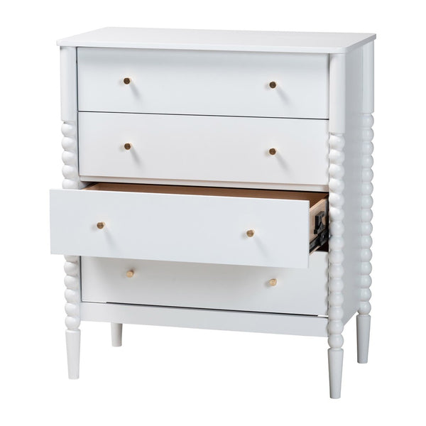 Baxton Studio Baxton Studio Lucera Mid-Century 4-Drawer Chest with Elegant Bobbin Legs for Stylish Storage Solutions White MG9011-White-4DW-Chest