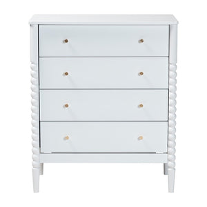 Baxton Studio Baxton Studio Lucera Mid-Century 4-Drawer Chest with Elegant Bobbin Legs for Stylish Storage Solutions White MG9011-White-4DW-Chest