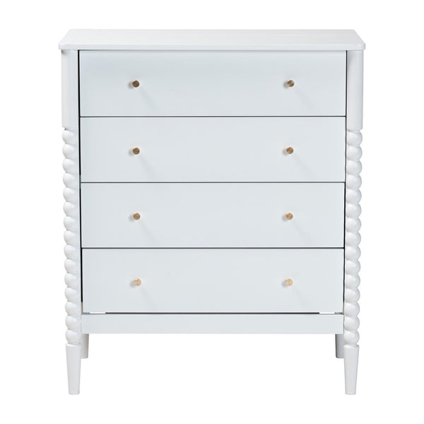 Baxton Studio Baxton Studio Lucera Mid-Century 4-Drawer Chest with Elegant Bobbin Legs for Stylish Storage Solutions White MG9011-White-4DW-Chest