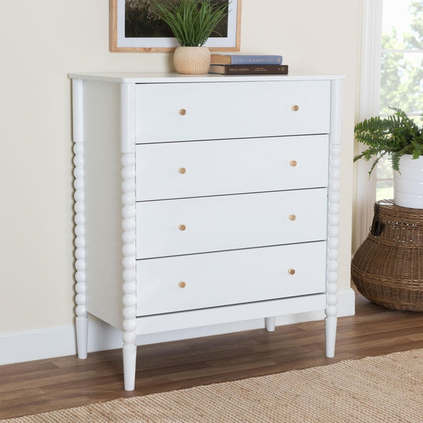 Baxton Studio Baxton Studio Lucera Mid-Century 4-Drawer Chest with Elegant Bobbin Legs for Stylish Storage Solutions White MG9011-White-4DW-Chest