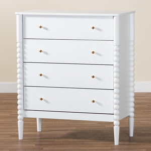 Baxton Studio Baxton Studio Lucera Mid-Century 4-Drawer Chest with Elegant Bobbin Legs for Stylish Storage Solutions White MG9011-White-4DW-Chest