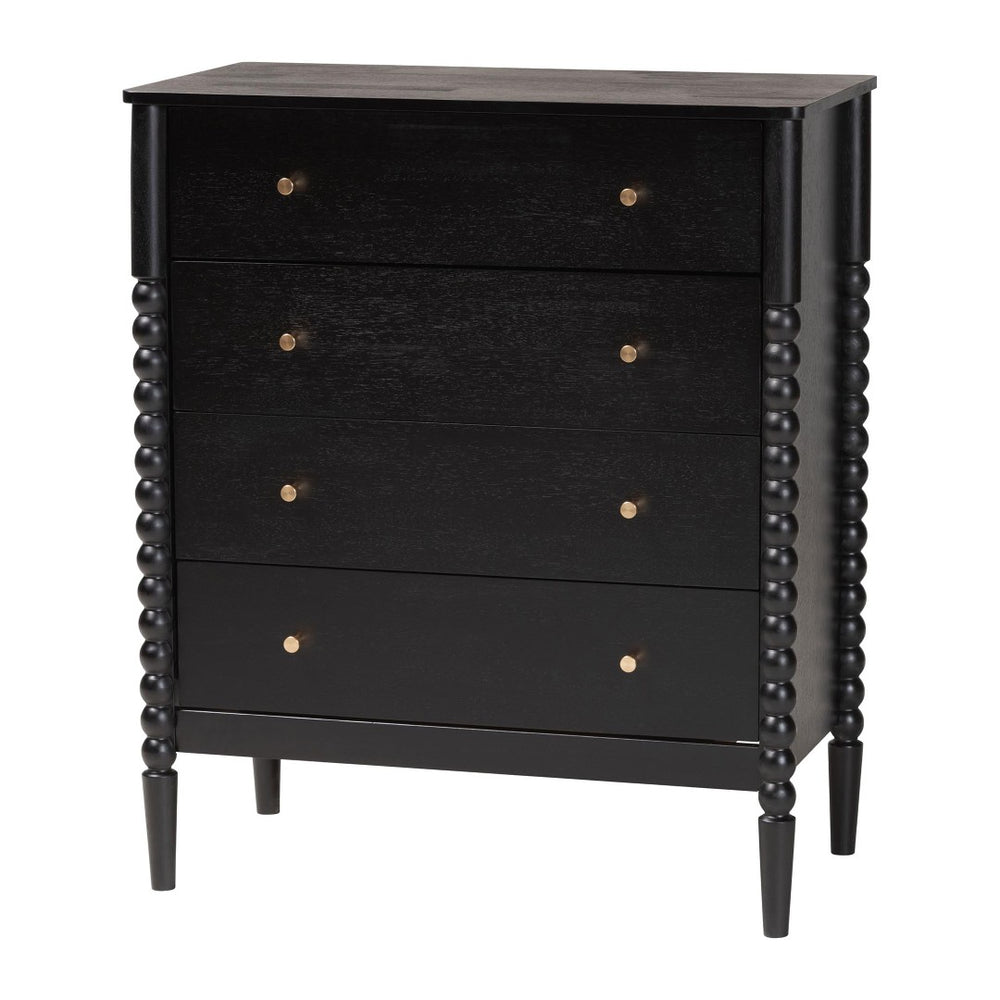 Baxton Studio Baxton Studio Lucera Mid-Century 4-Drawer Chest with Elegant Bobbin Legs for Stylish Storage Solutions Black MG9011-Black-4DW-Chest