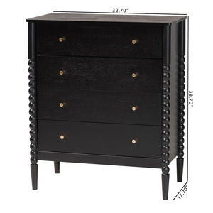 Baxton Studio Baxton Studio Lucera Mid-Century 4-Drawer Chest with Elegant Bobbin Legs for Stylish Storage Solutions Black MG9011-Black-4DW-Chest