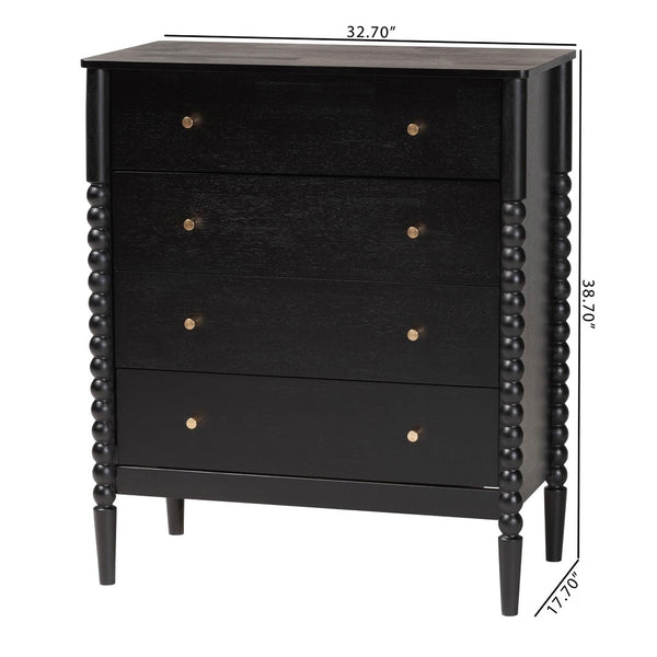 Baxton Studio Baxton Studio Lucera Mid-Century 4-Drawer Chest with Elegant Bobbin Legs for Stylish Storage Solutions Black MG9011-Black-4DW-Chest