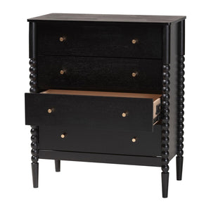 Baxton Studio Baxton Studio Lucera Mid-Century 4-Drawer Chest with Elegant Bobbin Legs for Stylish Storage Solutions Black MG9011-Black-4DW-Chest