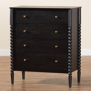 Baxton Studio Baxton Studio Lucera Mid-Century 4-Drawer Chest with Elegant Bobbin Legs for Stylish Storage Solutions Black MG9011-Black-4DW-Chest