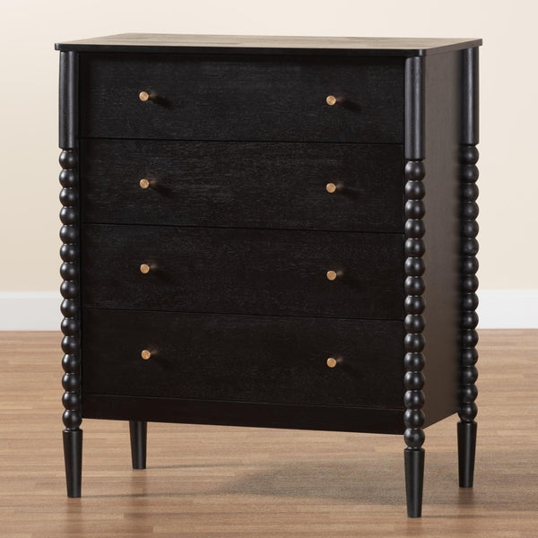 Baxton Studio Baxton Studio Lucera Mid-Century 4-Drawer Chest with Elegant Bobbin Legs for Stylish Storage Solutions Black MG9011-Black-4DW-Chest