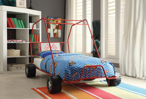 English Elm Xander Go Kart Twin Bed Frame with Durable Metal Build, 8-Slat Support & Race-Inspired Design Red 29.75 L x 11.5 W x 11.75 H B2726S00487