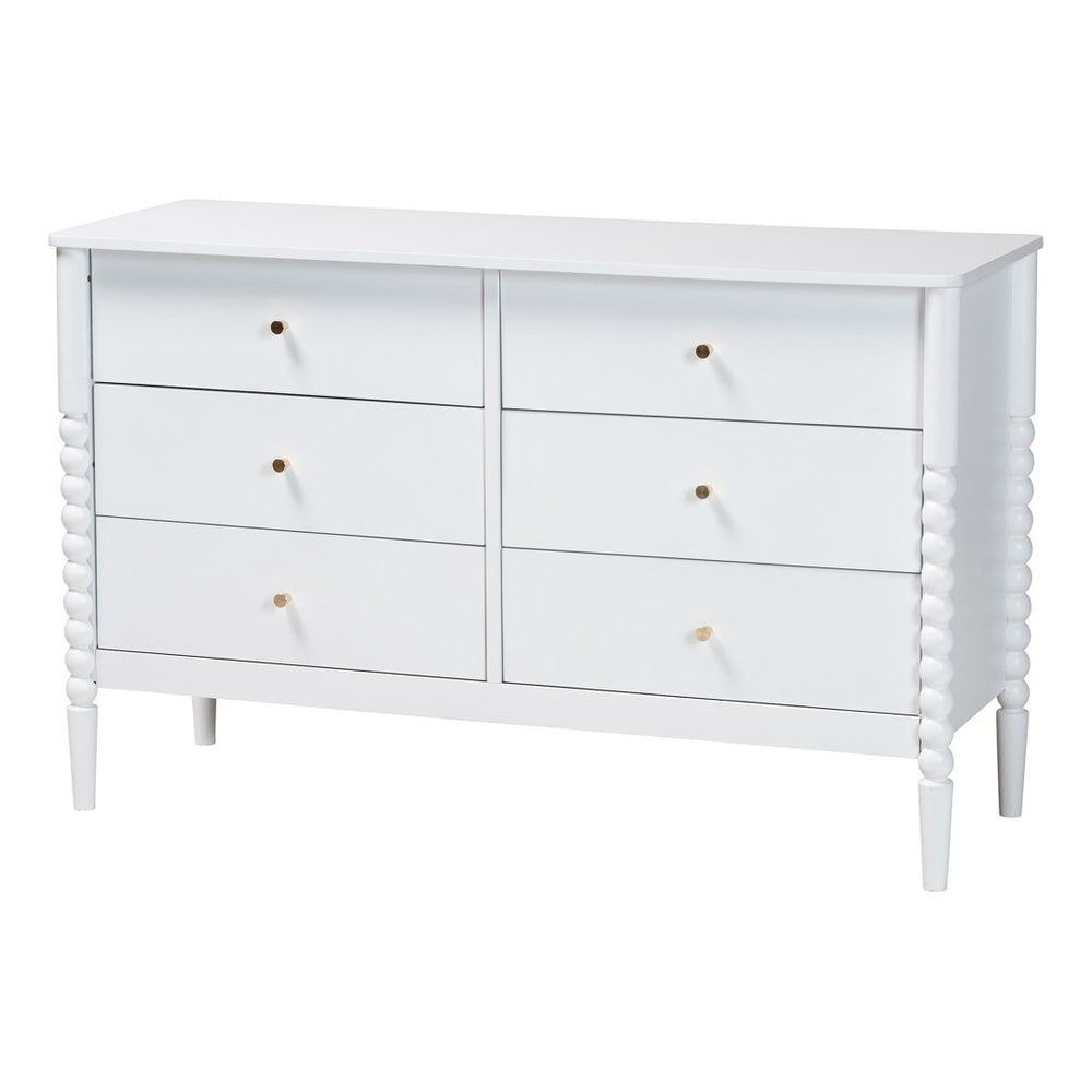 Baxton Studio Baxton Studio Lucera Mid-Century 6-Drawer Dresser with Elegant Bobbin Detailing for Stylish Storage White MG9011-White-6DW-Dresser