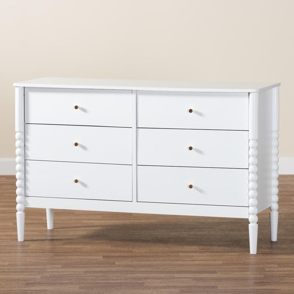 Baxton Studio Baxton Studio Lucera Mid-Century 6-Drawer Dresser with Elegant Bobbin Detailing for Stylish Storage White MG9011-White-6DW-Dresser
