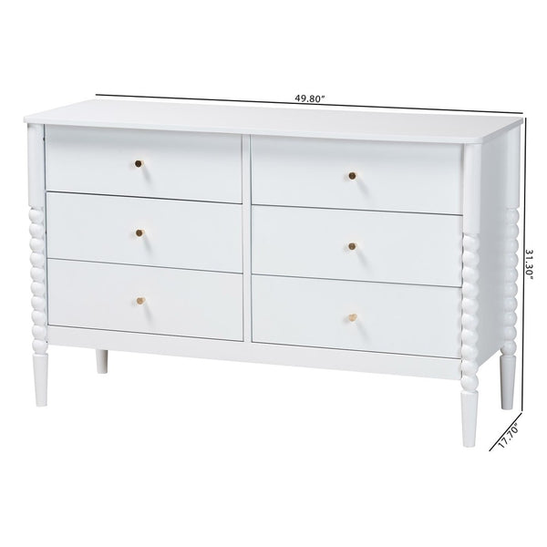 Baxton Studio Baxton Studio Lucera Mid-Century 6-Drawer Dresser with Elegant Bobbin Detailing for Stylish Storage White MG9011-White-6DW-Dresser