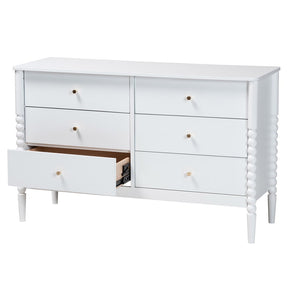 Baxton Studio Baxton Studio Lucera Mid-Century 6-Drawer Dresser with Elegant Bobbin Detailing for Stylish Storage White MG9011-White-6DW-Dresser
