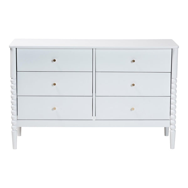 Baxton Studio Baxton Studio Lucera Mid-Century 6-Drawer Dresser with Elegant Bobbin Detailing for Stylish Storage White MG9011-White-6DW-Dresser