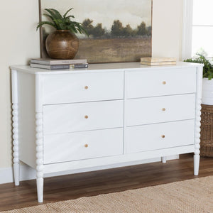 Baxton Studio Baxton Studio Lucera Mid-Century 6-Drawer Dresser with Elegant Bobbin Detailing for Stylish Storage White MG9011-White-6DW-Dresser