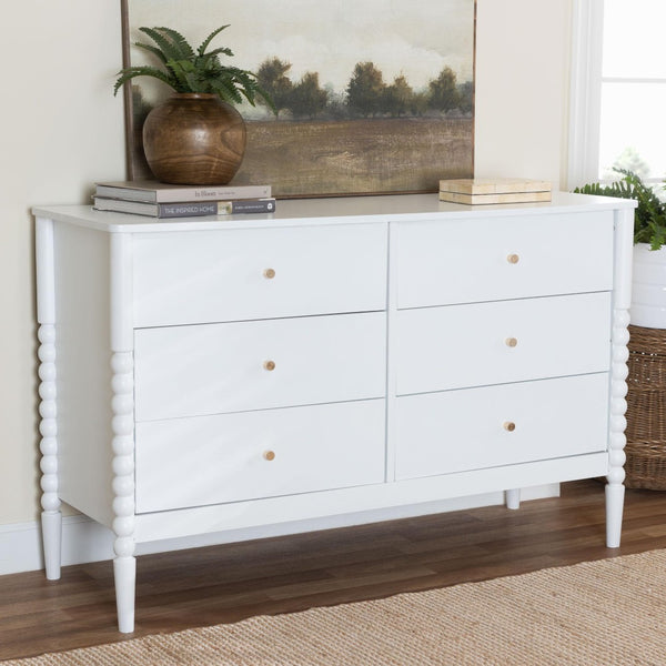 Baxton Studio Baxton Studio Lucera Mid-Century 6-Drawer Dresser with Elegant Bobbin Detailing for Stylish Storage White MG9011-White-6DW-Dresser