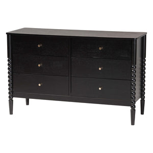 Baxton Studio Baxton Studio Lucera Mid-Century 6-Drawer Dresser with Elegant Bobbin Detailing for Stylish Storage Black MG9011-Black-6DW-Dresser