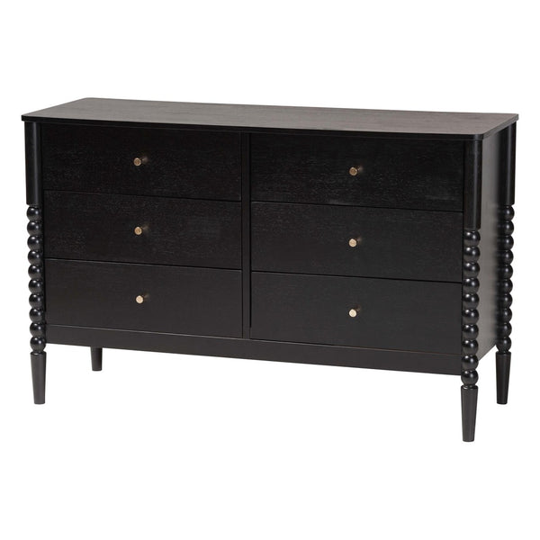 Baxton Studio Baxton Studio Lucera Mid-Century 6-Drawer Dresser with Elegant Bobbin Detailing for Stylish Storage Black MG9011-Black-6DW-Dresser