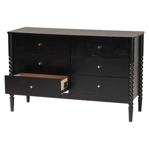 Baxton Studio Baxton Studio Lucera Mid-Century 6-Drawer Dresser with Elegant Bobbin Detailing for Stylish Storage Black MG9011-Black-6DW-Dresser