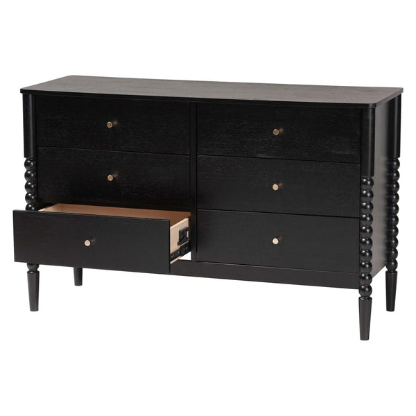 Baxton Studio Baxton Studio Lucera Mid-Century 6-Drawer Dresser with Elegant Bobbin Detailing for Stylish Storage Black MG9011-Black-6DW-Dresser